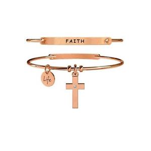 【送料無料】イタリアン　ブレスレット　スチールブレスレットゴールドピンクスピリチュアルクロスkidult bracciali acciaio gold pink spirituality crocefede 731038｜hokushin