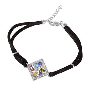【送料無料】イタリアン　ブレスレット　スターリングシルバーマルチカラーロープカフargento sterling 925 da donna, nero corda multicolore gemma bracciale 203cm