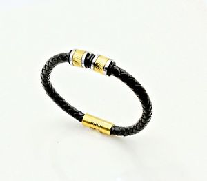 【送料無料】イタリアン ブレスレット ゴールドストライプビーズブレスレットoro lucido a righe perline braccialetto in pelle