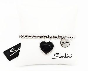 【送料無料】イタリアン　ブレスレット　トスカーナハートアートゴムカフsodini bracciale elastico di perle con charm a cuore nero art 730225p donn