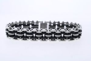 【送料無料】イタリアン　ブレスレット　ステンレススチールブラックラバーストラップメッシュacciaio inox amp; nero gomma braccialetto a maglie 203cm lungo 15,386円