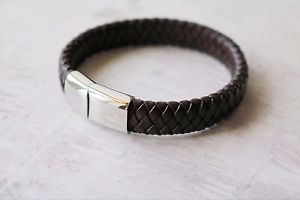 【送料無料】イタリアン　ブレスレット　コーティングレザーブレスレットスチールスライドフックda uomo spesso pelle rivestito bracciale acciaio magnetico slide gancetto