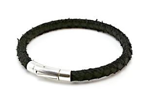 【送料無料】イタリアン　ブレスレット　カフサケbracciale da uomobraccialetto da uomopelle di salmone originalechiusura argento sterlingnero｜hokushin