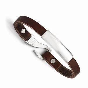 【送料無料】イタリアン　ブレスレット　ステンレススチールロックフックデザインアイデンティティカフacciaio inox pelle marrone gancio serratura design identit nome bracciale