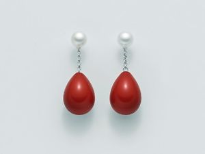 【送料無料】イタリアン ブレスレット シルバーパールビーズイヤリングペンダントorecchini pendenti miluna per2250 argento perla perle agglomerato rosso corallo