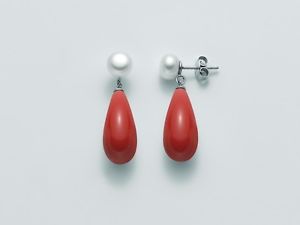 【送料無料】イタリアン　ブレスレット　イヤリングペンダントシルバードロップorecchini pendenti miluna per2190 argento perle agglomerato corallo rosso goccia