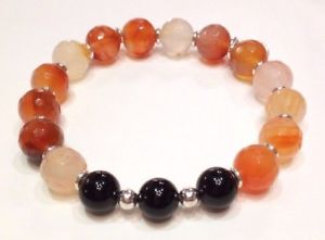 【送料無料】イタリアン　ブレスレット　オニキスシルバーハンドメイドbracciale elastico donna corniole onice argento 925 fatto a mano b63