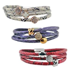【送料無料】イタリアン　ブレスレット　カフスキンオーガスタデbracciale pelle augusta de carolis 3 giri colori vari con charm e cristalli