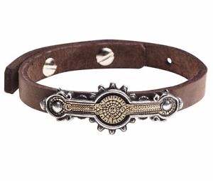 【貨物輸送無料】イタリアン 腕輪 レザーストラップブラウンブレスレットportative spectrostat steampunk cinturino インチ pelle marrone bracciale