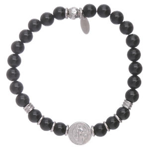 【貨物輸送無料】イタリアン 腕輪 カフアーメンシルバーサンベネデットオニキスビーズbracciale amen argento 925 san benedetto e perline onice uomo