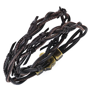 【貨物輸送無料】イタリアン 腕輪 神のことばカフアーメンbracciale amen passione di cristo pelle intrecciata marrone