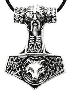 【貨物輸送無料】イタリアン 腕輪 シルバーペンダントネックレスウルフヘッドハンマーmartello di thor argento 925 ciondolo odin collana lupo testa  144