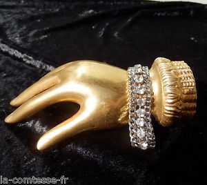 【貨物輸送無料】イタリアン 腕輪 ブレスレットビンテージリヴィエールbracelet vintage tres joli double chaine  rhodie  et 22 strass  en riviere