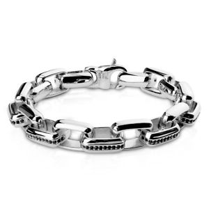 【貨物輸送無料】イタリアン 腕輪 シルバーマンブレスレットカフリンクdonna uomo braccialetto bracciale a maglie tipo di collegamento インチ argentonero