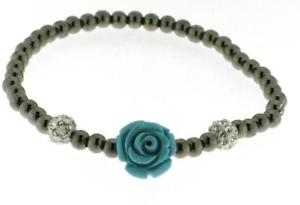 【貨物輸送無料】イタリアン 腕輪 シルバーピンクターコイズボールbracciale elastico vero argento 925 con rosa turchese e palline swarovsky