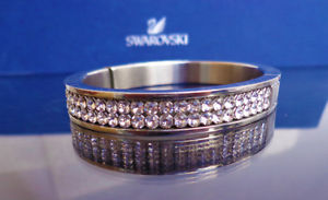 【貨物輸送無料】イタリアン 腕輪 スワロフスキークリスタルクリアブレスレットサイズgenuine swarovski crystal chiara e pelle intervalle braccialetto taglia m