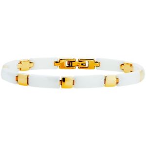 【貨物輸送無料】イタリアン 腕輪 ブレスレットステンレススチールホワイトセラミックbraccialetto donna acciaio inox dorato ceramica bianco 19糎 7043510119
