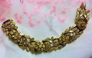【送料無料】イタリアン　ブレスレット　ビンテージブレスレットクリスタルancien bijou vintage bracelet mtal dor textur amp; cristal jaune sign coro b144