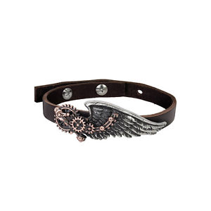 【送料無料】イタリアン　ブレスレット　ゴシックalchemy gothic steampunk nero barone di tecnico in pelle wingstrap wristcuff｜hokushin