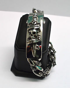 【送料無料】イタリアン　ブレスレット　ブレスレットグルメバイカーハーレーカスタムbracelet gourmette acier inox tte de mort pe ,biker,harley,custom