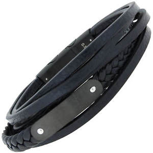 【送料無料】イタリアン　ブレスレット　カフブレスレットレザーステンレスbraccialetto bracciale in pelle da intrecciato, 5reihig, acciaio inox, 1819cm