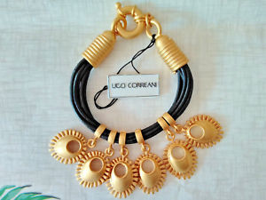 【送料無料】イタリアン　ブレスレット　カフビンテージオリジナルゴールドブレスレットbracciale vintage correani originale anni 80 charms oro e nero bracelet