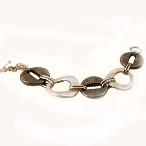 【送料無料】イタリアン ブレスレット カフチェーンシルバーリングルテニウムbracciale donna catena argento 925‰ anelli satinati e rutenio nero|hokushin
