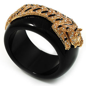 【送料無料】イタリアン　ブレスレット　タイガークリスタルブレスレットゴールドトーンresina nera crystal tigre braccialetto tono oro