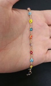 【送料無料】イタリアン ブレスレット トルコナザルkイエローゴールドブレスレットmulticolore 4mm malocchio turca nazar portafortuna 14k oro giallo bracciale|hokushin