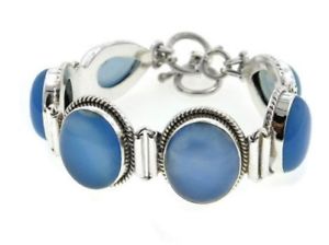 【送料無料】イタリアン ブレスレット カフargento sterling grande blu calcedonio gemma bracciale|hokushin
