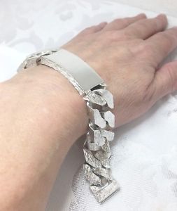 【送料無料】メンズブレスレット　sterlingidブレスレットブドウ85127gvheavymens sterling silver id bracelet vintage 85 bark effect handmade vheavy 127g 50,388円