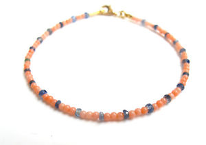【貨物輸送無料】メンズ腕輪 14kサファイア吊りひも14 k solid gold coral blue sapphire natural gem bead beads bracelet strung cord ジュエリー・アクセサリー-ブレスレット