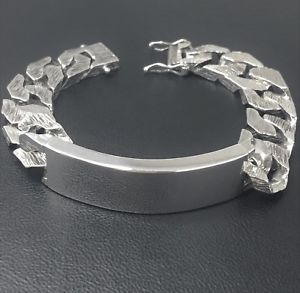 【送料無料】メンズブレスレット　sterlingidブレスレットブドウ85953ghm1975 heavymens sterling silver id bracelet vintage 85 bark effect hm1975 heavy 953g｜hokushin