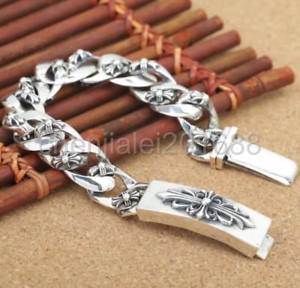 【送料無料】メンズブレスレット　925 スターリングクロチェーンmensブレスレット925 sterling silver cross flower chain mens biker punk bracelet