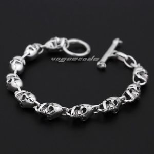 【送料無料】メンズブレスレット　リンクチェーン925スターリングmensパンクブレスレット8w004c 6skulls link chain 925 sterling silver mens biker punk bracelet 8w004c 6 lengths