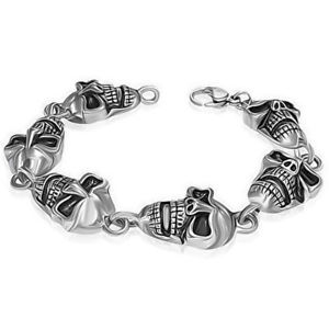 【送料無料】メンズブレスレット ステンレスヘッドブレスレットmens large skull head bracelet in silver stainless steel