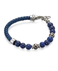 【送料無料】メンズブレスレット フレッドベネットステンレスレザーブレスレットb4871fred bennett stainless steel blue lapis bead and blue leather bracelet b4871