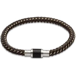 【送料無料】メンズブレスレット ユニークブラウンレザーブレスレットb241db 21cmunique mens brown leather and steel wire bracelet b241db 21cm