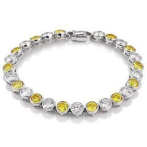 【送料無料】メンズブレスレット スターリングシルバーイエロークリアベゼルミリブレスレットmens 925 sterling silver cz yellow clear bezel 7mm bracelet