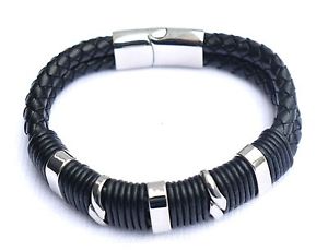 【送料無料】メンズブレスレット　メンズダブルレザーアイデンティティブレスレットパーソナライズmens double leather identity bracelet birthday anniversary engraved personalised