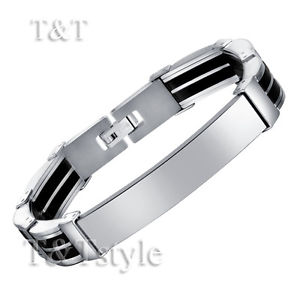 【送料無料】メンズブレスレット　ステンレススチールリンクブレスレットtamp;t 316l stainless steel id link bracelet bbr110
