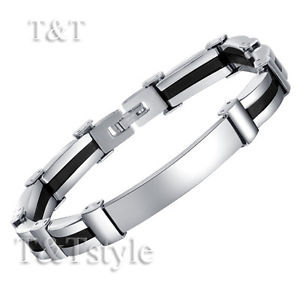 【送料無料】メンズブレスレット　ステンレススチールプレーンブレスレットtamp;t316l stainless steel plain id bracelet bbr112