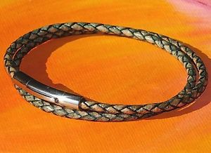 【送料無料】メンズブレスレット　メンズレディースレザーアンプステンレススチールブレスレットライムベイアートmensladies 3mm green braided leather amp; stainless steel bracelet lyme bay art