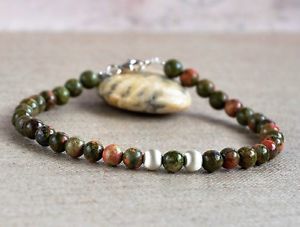 【送料無料】メンズブレスレット　スターリングシルバーブレスレットmens 925 sterling silver bracelet unakite semiprecious stone made in uk