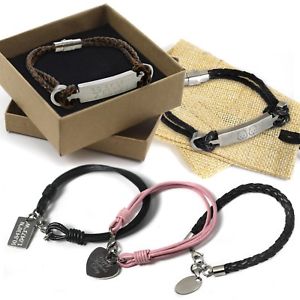 【送料無料】メンズブレスレット　パーソナライズカスタムメンズブレスレットボックスpersonalised custom engraved mens leather steel bracelet name date gift box