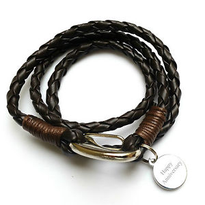 【送料無料】メンズブレスレット　メンズラップブレスレットパーソナライズボックスmens leather anniversary wrap bracelet personalised engraved with gift box