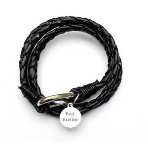 【送料無料】メンズブレスレット　メンズレザーラップベストブレスレットボックスmens leather wrap best brother bracelet engraved personalised charm and gift box