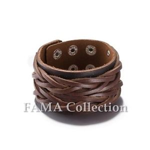 【送料無料】メンズブレスレット　スタイリッシュファマレザーブレスレットstylish fama brown weaved adjustable leather bracelet