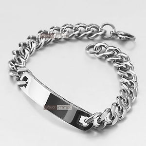 【送料無料】メンズブレスレット　ステンレススチールチェーンブレスレットネームタグスリムシルバーstainless steel curb chain id bracelet name tag engravable slim 225cm silver