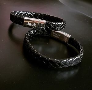 【送料無料】メンズブレスレット　パーソナライズメンズブレスレットプレゼントpersonalized mens leather id bracelet engraved birthday gift for him boxbag